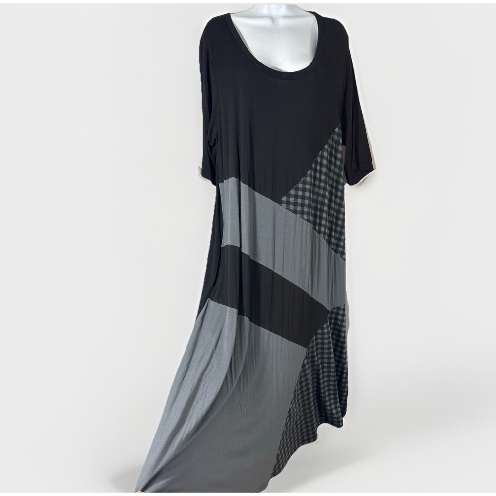 Suzanne Betro Patchwork Plaid Color Block Midi Tent Dress Short Sleeve 1X